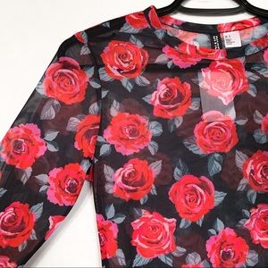 H&M • Sheer Rose Print Long Sleeved Top
